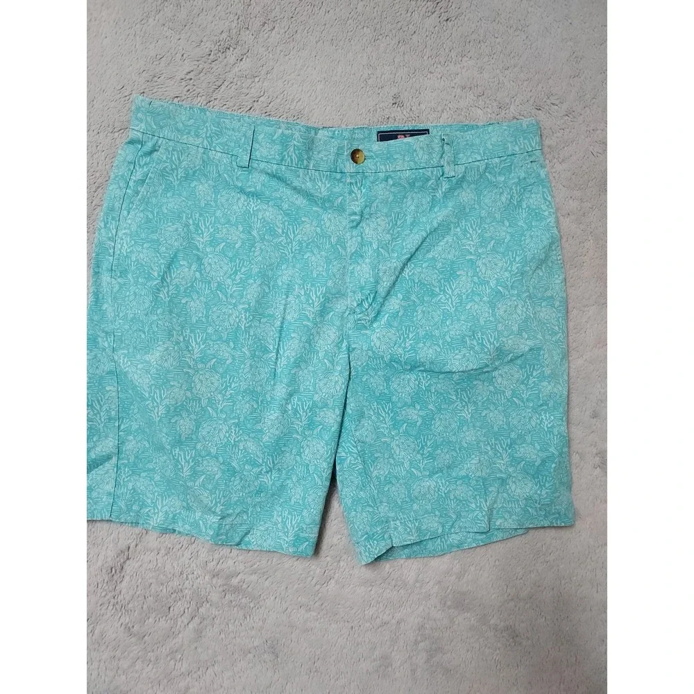 Vineyard Vines Shorts Mens 40 Breaker Short Sea Turtle Coral Print Teal Blue
